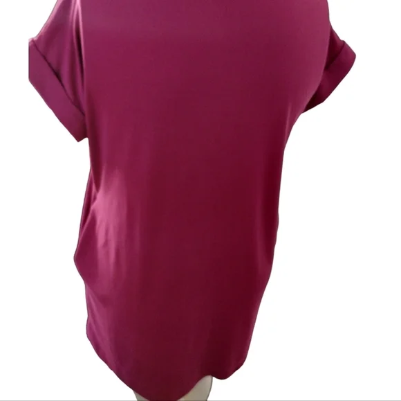 Entro Burgund Wine Cuffed Sleeve V-Neck T-Shirt Mini Dress‎ Womens M Medium - Picture 2 of 7